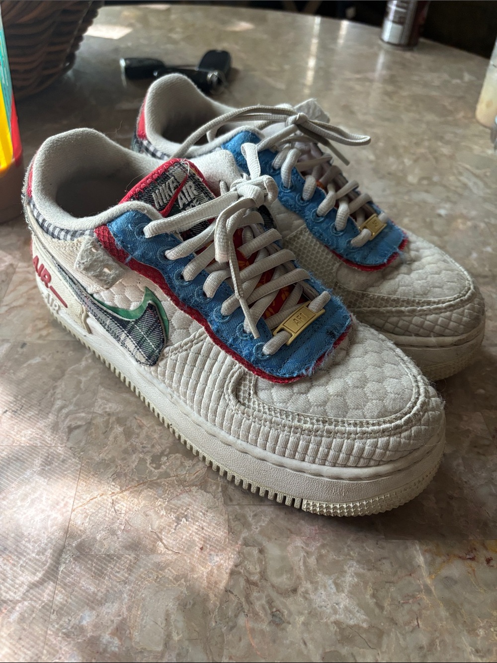 Nike Air Force 1 Shadow Plaid Swoosh Accent Shoes Sneakers Size 8